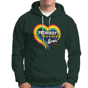 LGBT History Month Hoodie Proudest Teacher Ever Teaching Proud Rainbow TS09 Dark Forest Green Printyourwear