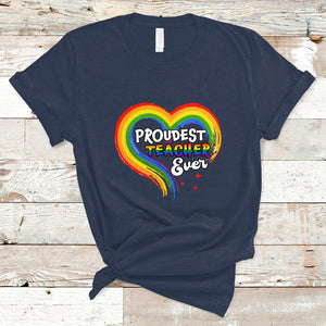 LGBT History Month T Shirt Proudest Teacher Ever Teaching Proud Rainbow TS09 Navy Printyourwear