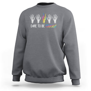 LGBT Pride Sweatshirt Dare To Be Yourself Skeleton Hand Rainbow TS09 Charcoal Printyourwear