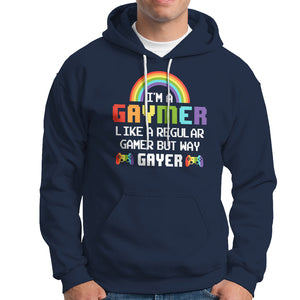 Gaymer Like A Regular Gamer But Way Gayer LGBT Rainbow Gaming Hoodie TS09 Navy Printyourwear