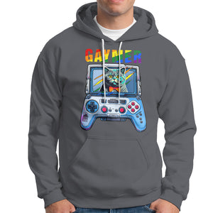 Gaymer Cat LGBT Gay Pride Rainbow Video Game Hoodie TS09 Charcoal Printyourwear