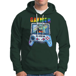 Gaymer Cat LGBT Gay Pride Rainbow Video Game Hoodie TS09 Dark Forest Green Printyourwear