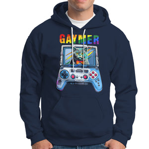 Gaymer Cat LGBT Gay Pride Rainbow Video Game Hoodie TS09 Navy Printyourwear