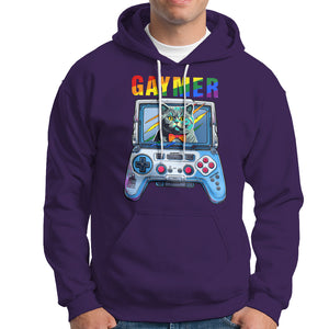 Gaymer Cat LGBT Gay Pride Rainbow Video Game Hoodie TS09 Purple Printyourwear