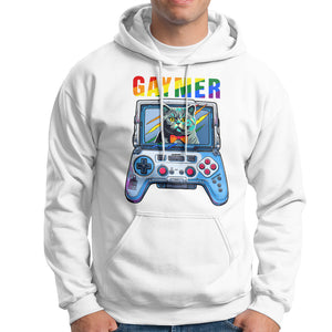 Gaymer Cat LGBT Gay Pride Rainbow Video Game Hoodie TS09 White Printyourwear