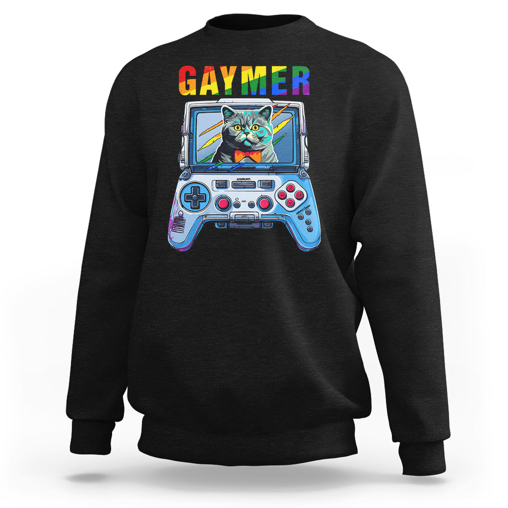 Gaymer Cat LGBT Gay Pride Rainbow Video Game Sweatshirt TS09 Black Printyourwear