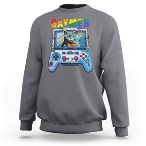 Gaymer Cat LGBT Gay Pride Rainbow Video Game Sweatshirt TS09 Charcoal Printyourwear