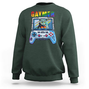 Gaymer Cat LGBT Gay Pride Rainbow Video Game Sweatshirt TS09 Dark Forest Green Printyourwear