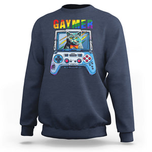 Gaymer Cat LGBT Gay Pride Rainbow Video Game Sweatshirt TS09 Navy Printyourwear