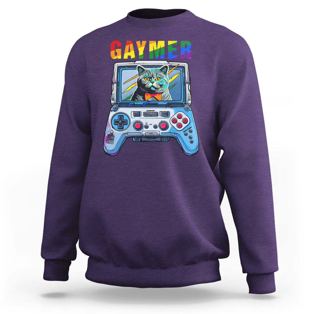 Gaymer Cat LGBT Gay Pride Rainbow Video Game Sweatshirt TS09 Purple Printyourwear