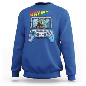 Gaymer Cat LGBT Gay Pride Rainbow Video Game Sweatshirt TS09 Royal Blue Printyourwear