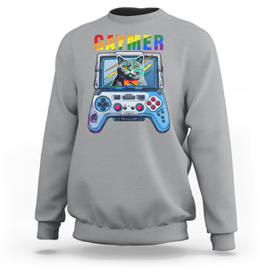 Gaymer Cat LGBT Gay Pride Rainbow Video Game Sweatshirt TS09 Sport Gray Printyourwear