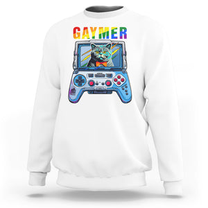 Gaymer Cat LGBT Gay Pride Rainbow Video Game Sweatshirt TS09 White Printyourwear