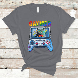 Gaymer Cat LGBT Gay Pride Rainbow Video Game T Shirt TS09 Charcoal Printyourwear