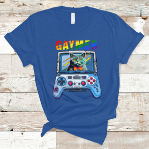 Gaymer Cat LGBT Gay Pride Rainbow Video Game T Shirt TS09 Royal Blue Printyourwear