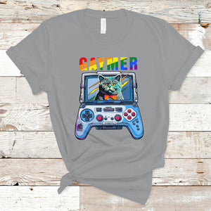 Gaymer Cat LGBT Gay Pride Rainbow Video Game T Shirt TS09 Sport Gray Printyourwear