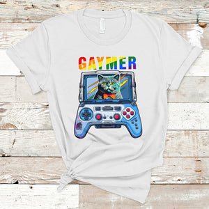 Gaymer Cat LGBT Gay Pride Rainbow Video Game T Shirt TS09 White Printyourwear