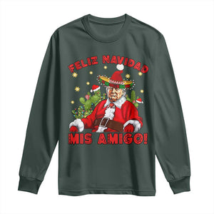 Funny Mexico Xmas Trump Long Sleeve Shirt Feliz Navidad Mis Amigo Trump Santa TS09 Dark Forest Green Print Your Wear