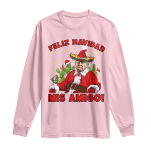 Funny Mexico Xmas Trump Long Sleeve Shirt Feliz Navidad Mis Amigo Trump Santa TS09 Light Pink Print Your Wear