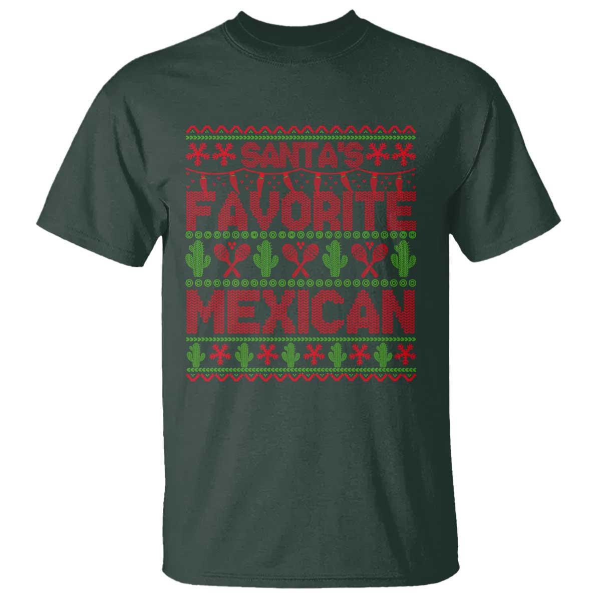 Funny Mexico Xmas T Shirt Santa' Favorite Mexican TS09 Dark Forest Green Print Your Wear