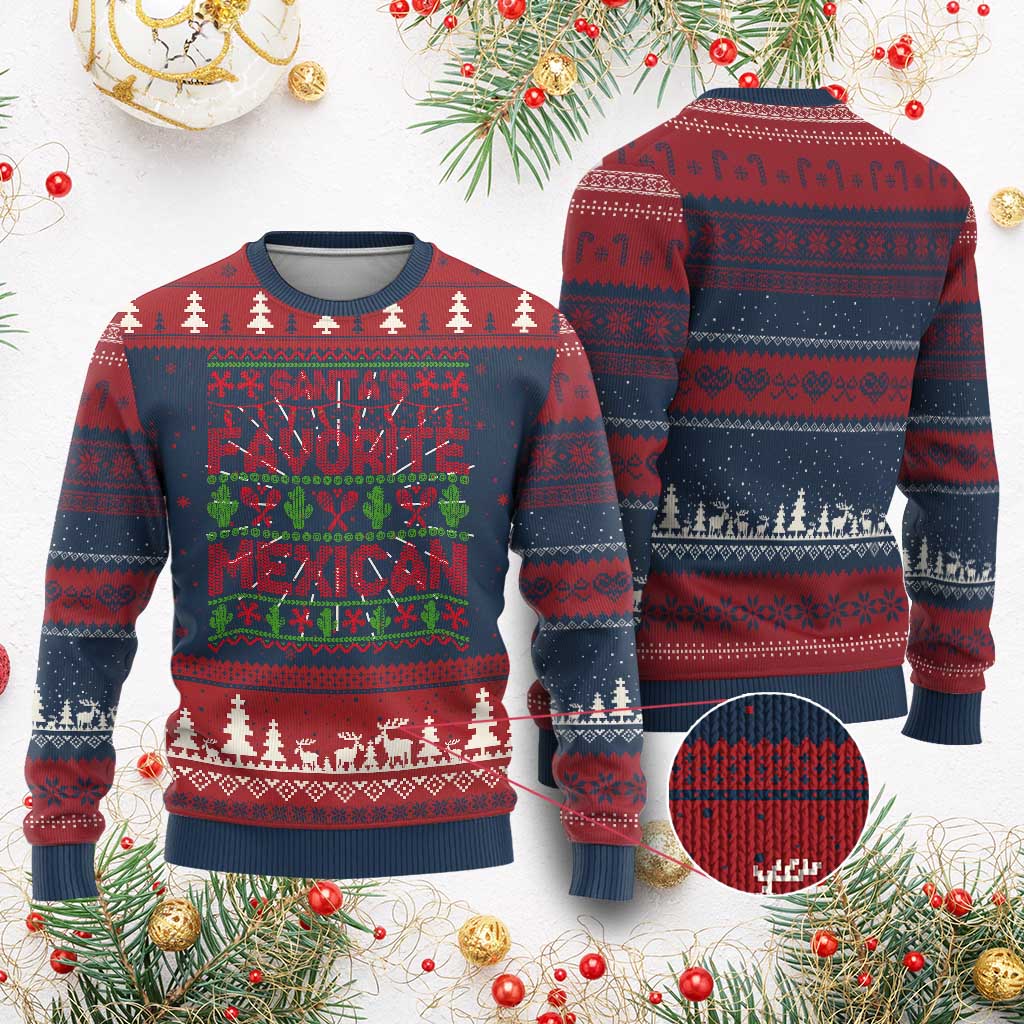 Funny Mexico Xmas Ugly Christmas Sweater Santa' Favorite Mexican TS09 Burgundy Print Your Wear