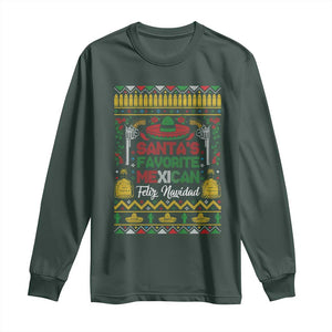 Funny Mexico Xmas Feliz Navidad Long Sleeve Shirt Santa' Favorite Mexican TS09 Dark Forest Green Print Your Wear