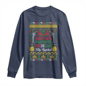 Funny Mexico Xmas Feliz Navidad Long Sleeve Shirt Santa' Favorite Mexican TS09 Navy Print Your Wear