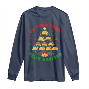 Funny Mexico Xmas Long Sleeve Shirt Oh Taco Tree Tacos Lover TS09 Navy Print Your Wear