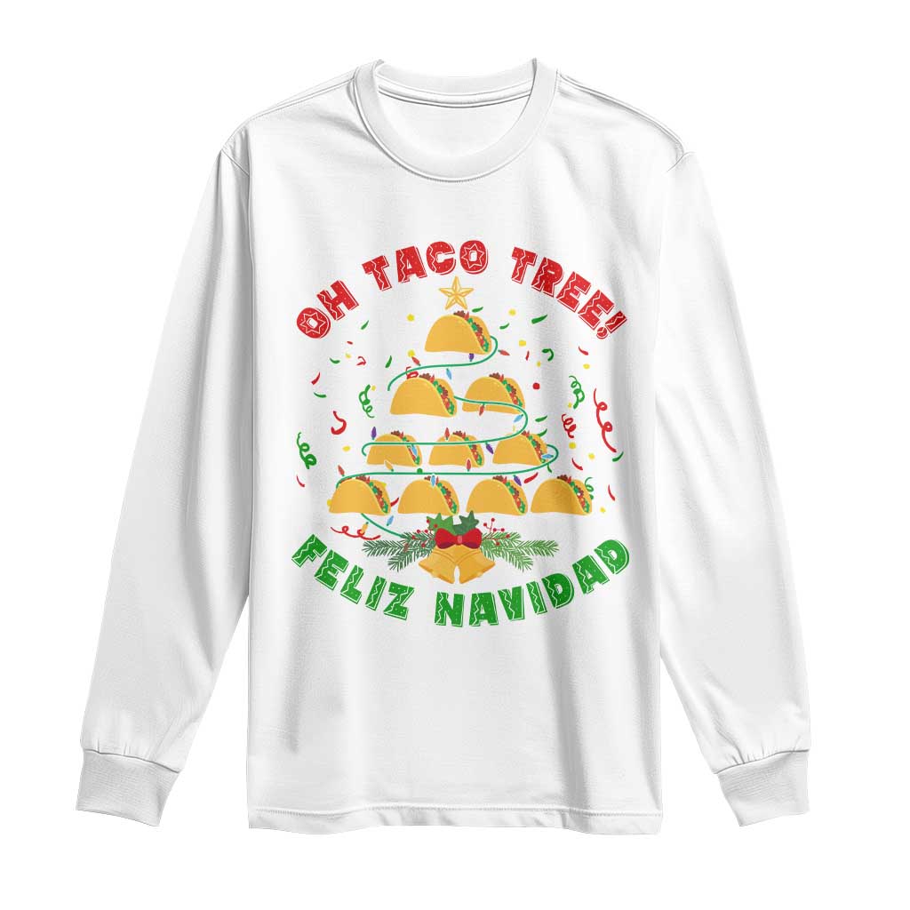 Funny Mexico Xmas Long Sleeve Shirt Oh Taco Tree Tacos Lover TS09 White Print Your Wear