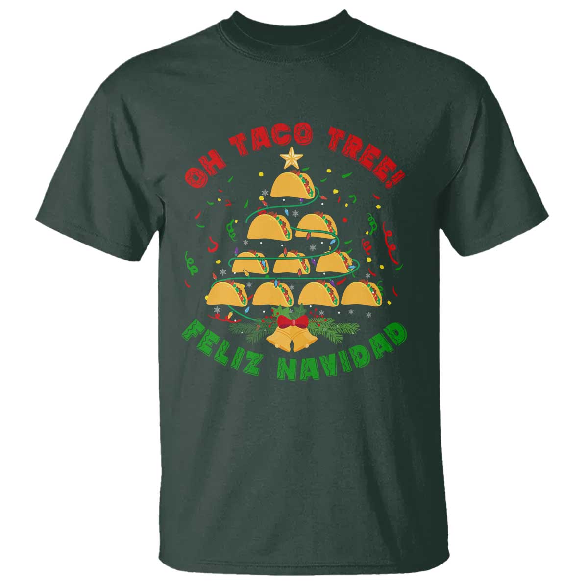 Funny Mexico Xmas T Shirt Oh Taco Tree Tacos Lover TS09 Dark Forest Green Print Your Wear