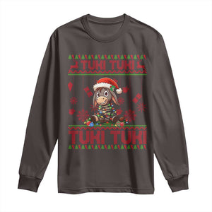 Funny Mexico Xmas Long Sleeve Shirt Tuki Tuki Burrito Cute Donkey Feliz Navidad TS09 Dark Chocolate Print Your Wear