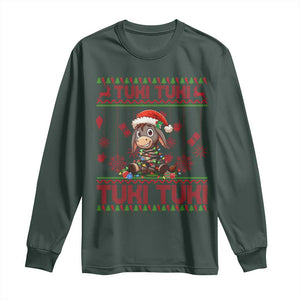 Funny Mexico Xmas Long Sleeve Shirt Tuki Tuki Burrito Cute Donkey Feliz Navidad TS09 Dark Forest Green Print Your Wear