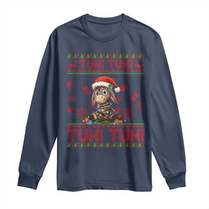 Funny Mexico Xmas Long Sleeve Shirt Tuki Tuki Burrito Cute Donkey Feliz Navidad TS09 Navy Print Your Wear