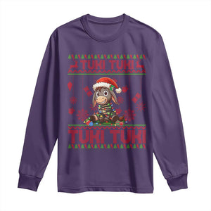 Funny Mexico Xmas Long Sleeve Shirt Tuki Tuki Burrito Cute Donkey Feliz Navidad TS09 Purple Print Your Wear