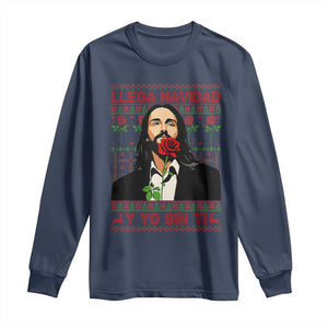 Funny Mexico Xmas Long Sleeve Shirt Llega Navidad Y Yo Sin Ti Mexican Pop Star TS09 Navy Print Your Wear