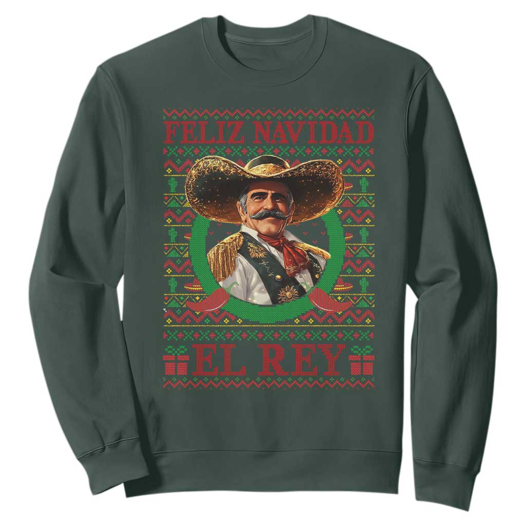 Funny Mexico Xmas Sweatshirt Feliz Navidad El Rey Vicente TS09 Dark Forest Green Print Your Wear