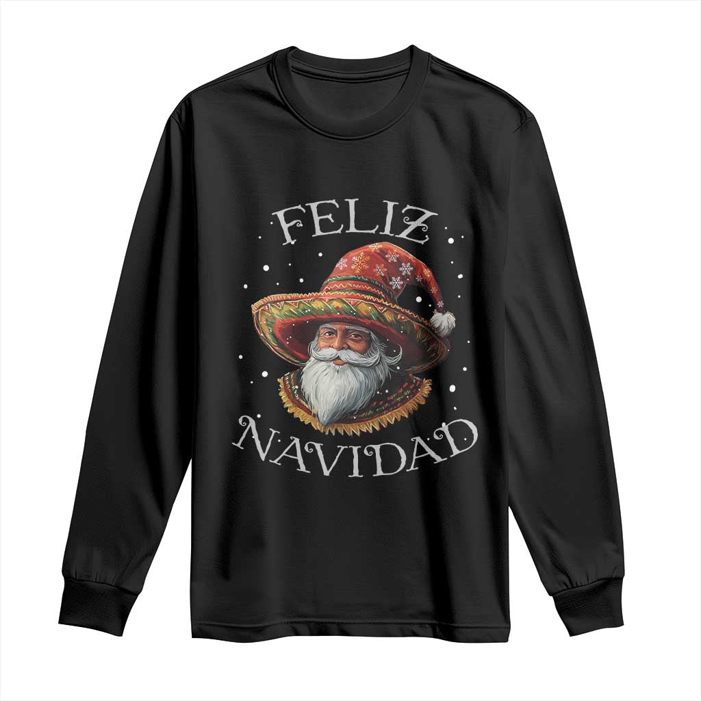 Funny Mexico Xmas Long Sleeve Shirt Santa Sombrero Feliz Navidad TS09 Black Print Your Wear