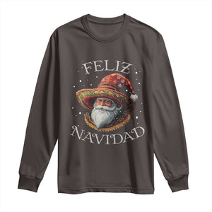 Funny Mexico Xmas Long Sleeve Shirt Santa Sombrero Feliz Navidad TS09 Dark Chocolate Print Your Wear