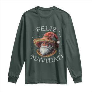 Funny Mexico Xmas Long Sleeve Shirt Santa Sombrero Feliz Navidad TS09 Dark Forest Green Print Your Wear