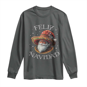 Funny Mexico Xmas Long Sleeve Shirt Santa Sombrero Feliz Navidad TS09 Dark Heather Print Your Wear