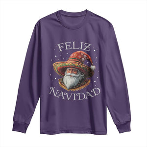 Funny Mexico Xmas Long Sleeve Shirt Santa Sombrero Feliz Navidad TS09 Purple Print Your Wear