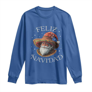 Funny Mexico Xmas Long Sleeve Shirt Santa Sombrero Feliz Navidad TS09 Royal Blue Print Your Wear