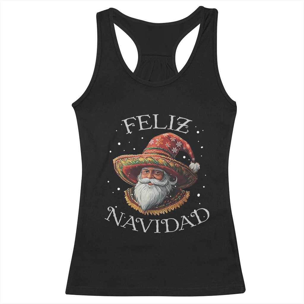 Funny Mexico Xmas Racerback Tank Top Santa Sombrero Feliz Navidad TS09 Black Print Your Wear