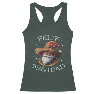 Funny Mexico Xmas Racerback Tank Top Santa Sombrero Feliz Navidad TS09 Dark Forest Green Print Your Wear