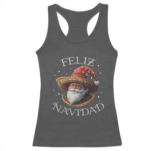 Funny Mexico Xmas Racerback Tank Top Santa Sombrero Feliz Navidad TS09 Dark Heather Print Your Wear