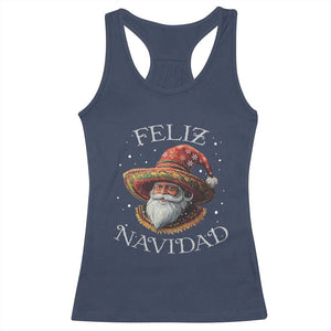 Funny Mexico Xmas Racerback Tank Top Santa Sombrero Feliz Navidad TS09 Navy Print Your Wear