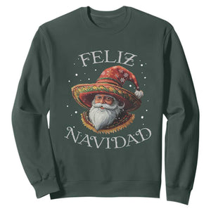 Funny Mexico Xmas Sweatshirt Santa Sombrero Feliz Navidad TS09 Dark Forest Green Print Your Wear