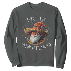 Funny Mexico Xmas Sweatshirt Santa Sombrero Feliz Navidad TS09 Dark Heather Print Your Wear