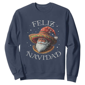 Funny Mexico Xmas Sweatshirt Santa Sombrero Feliz Navidad TS09 Navy Print Your Wear