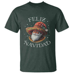 Funny Mexico Xmas T Shirt Santa Sombrero Feliz Navidad TS09 Dark Forest Green Print Your Wear